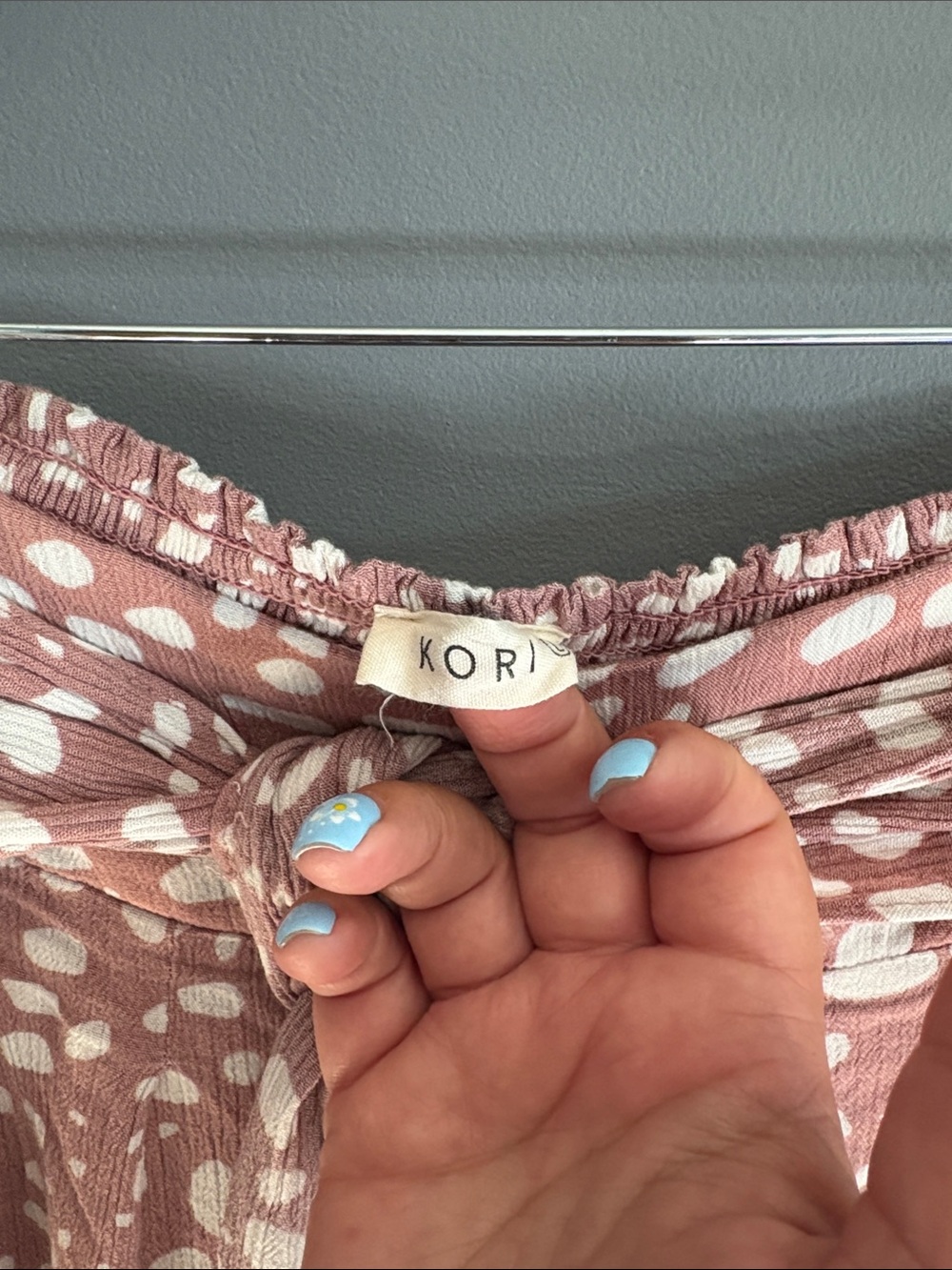 Kori Dusty Rose Wide Leg Tie-Waist Pants with White Spot Print - Picture 3 of 3
